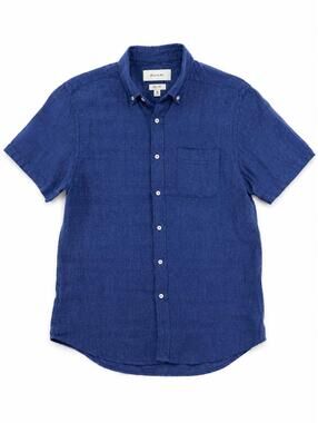Porter & Ash 100% Linen Short Sleeve Button Front Shirt Blue EU M US M